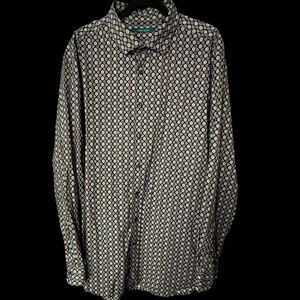 Perry Ellis Floral‎ Red & Gold 2XLT 100% Cotton Button Up Long Sleeve